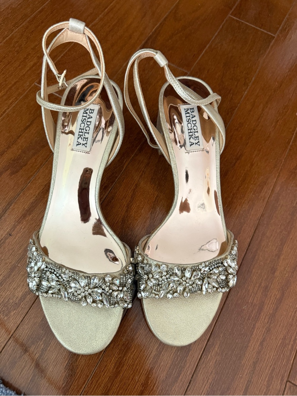Badgley Mischka Gold Jeweled Ankle-Strap Sandals - brand new
